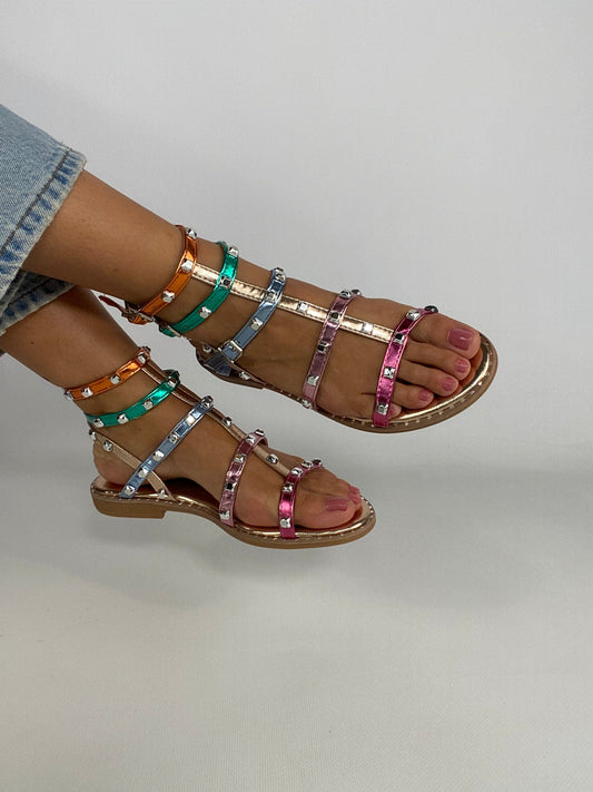 Sabrina - Sandali flat con borchie da donna multicolore
