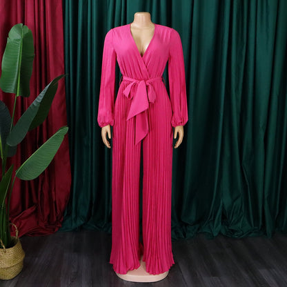 Meldisa – Jumpsuit Plus Size con Rouches e Scollo a V Casual Estiva