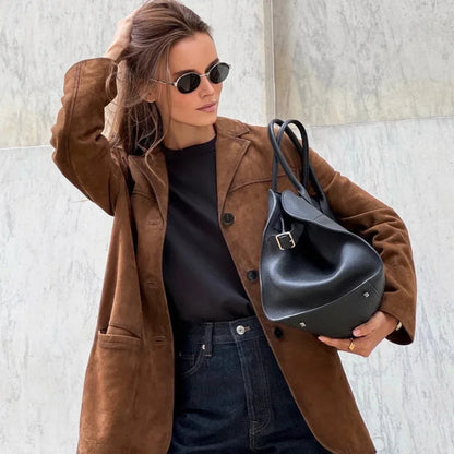Flavia - Giacca Donna in Stile Scamosciato dal Taglio Ampio