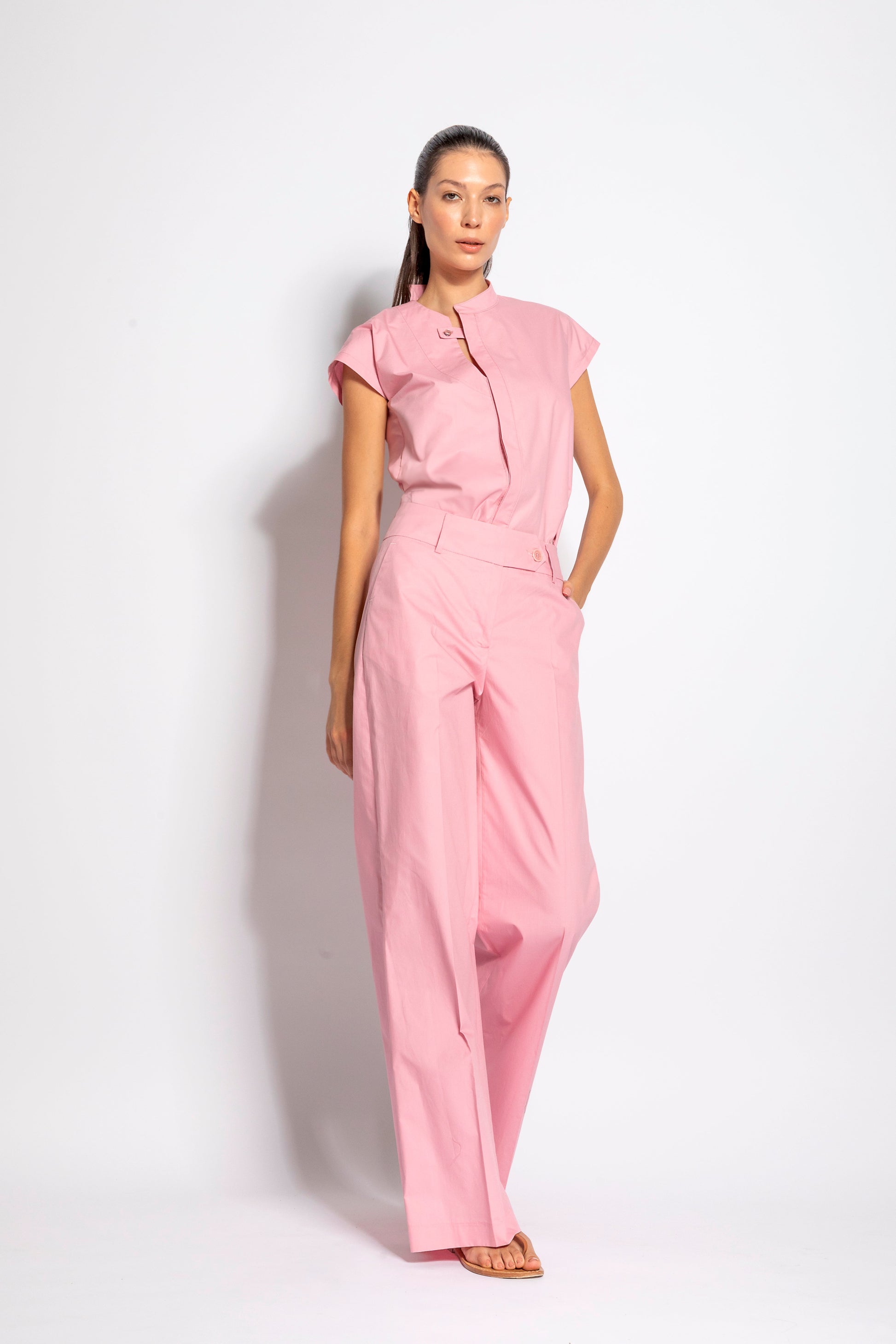 Sandra - Pantaloni dritti in cotone da donna Rosa