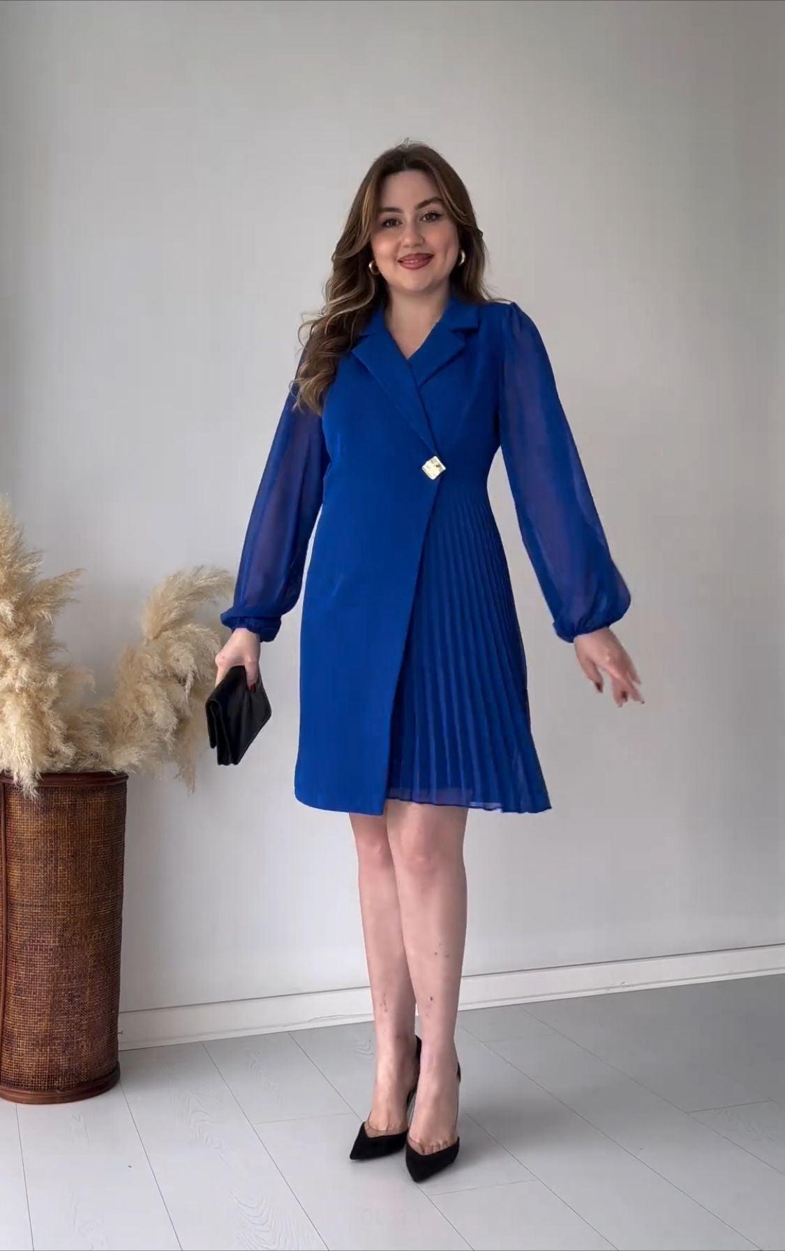 Sara - Vestito plissé elegante da donna Blu