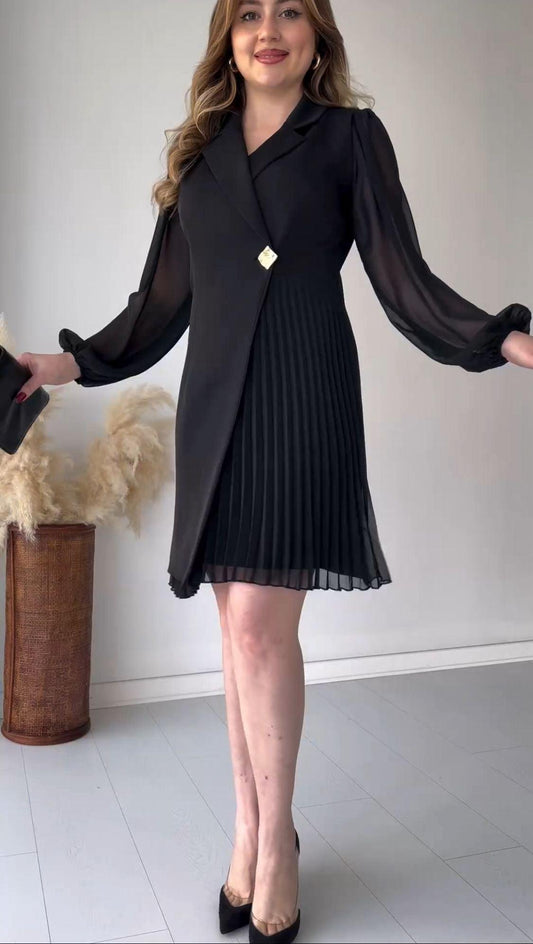 Sara - Vestito plissé elegante da donna Nero