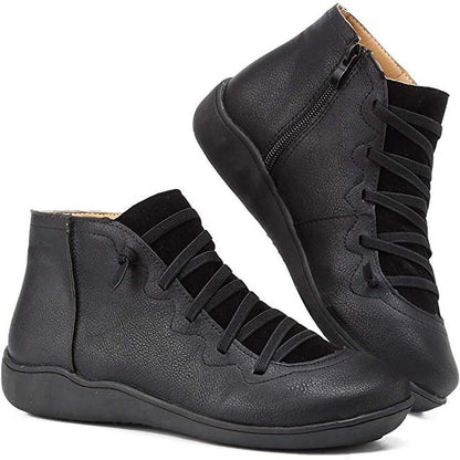 Savina - Stivali stringati vintage da donna Nero