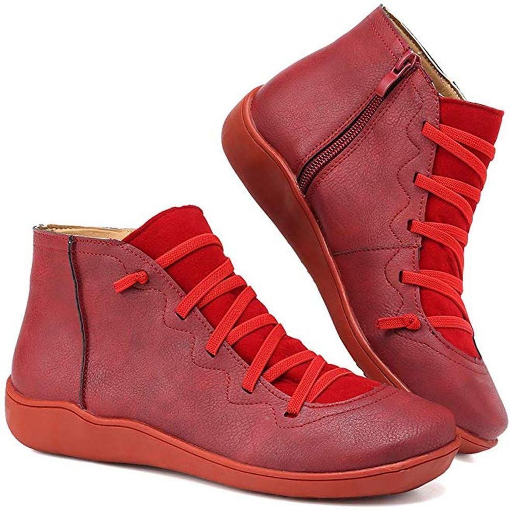 Savina - Stivali stringati vintage da donna Rosso