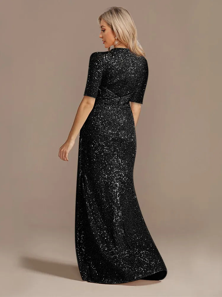 Matita – Abito con Paillettes Scollo a V Maniche Lunghe Elegante da Sera