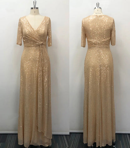 Matita – Abito con Paillettes Scollo a V Maniche Lunghe Elegante da Sera