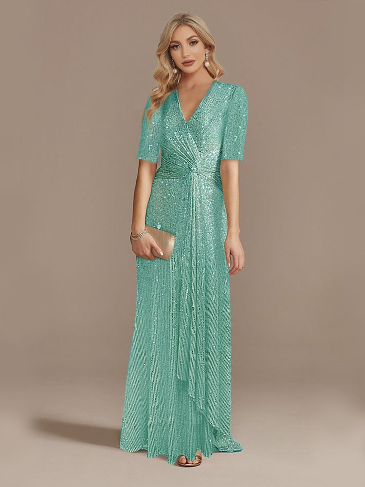 Matita – Abito con Paillettes Scollo a V Maniche Lunghe Elegante da Sera