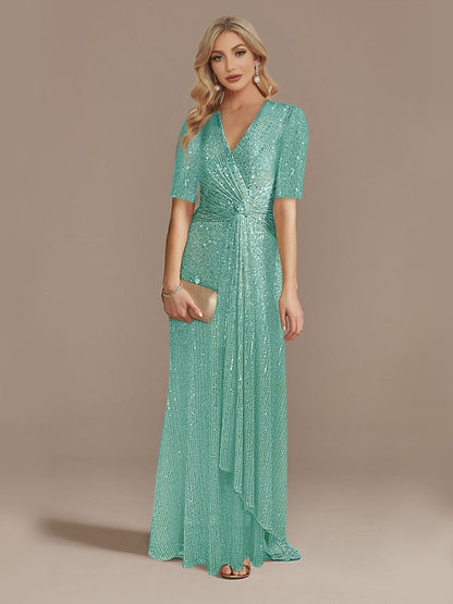 Matita – Abito con Paillettes Scollo a V Maniche Lunghe Elegante da Sera