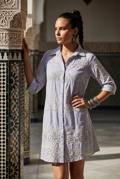 Quinara - Abito Camicia Ricamato Elegante Donna Chic
