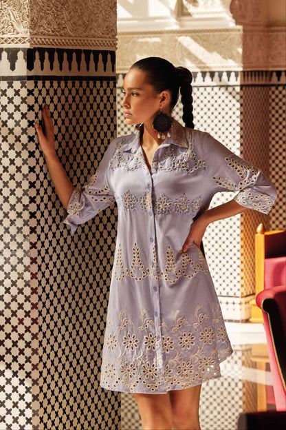 Quinara - Abito Camicia Ricamato Elegante Donna Chic