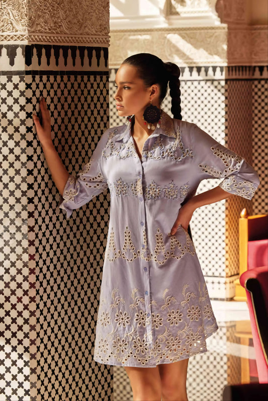 Quinara - Abito Camicia Ricamato Elegante Donna Chic