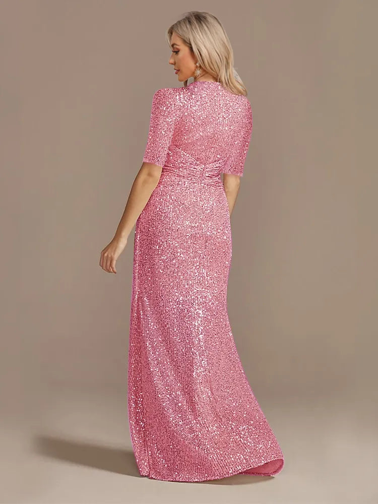 Matita – Abito con Paillettes Scollo a V Maniche Lunghe Elegante da Sera