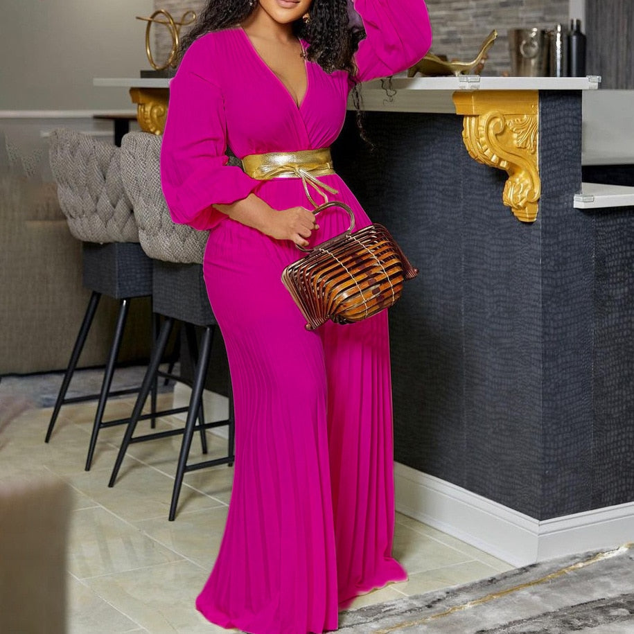 Meldisa – Jumpsuit Plus Size con Rouches e Scollo a V Casual Estiva