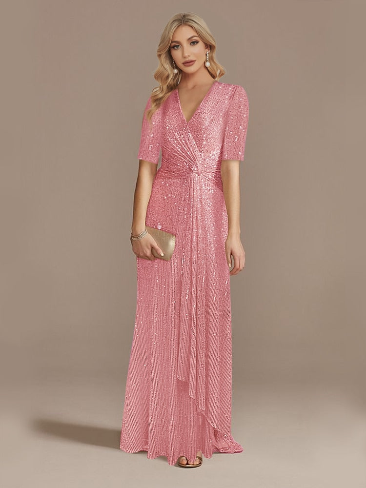 Matita – Abito con Paillettes Scollo a V Maniche Lunghe Elegante da Sera