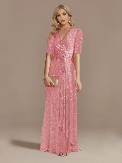 Matita – Abito con Paillettes Scollo a V Maniche Lunghe Elegante da Sera