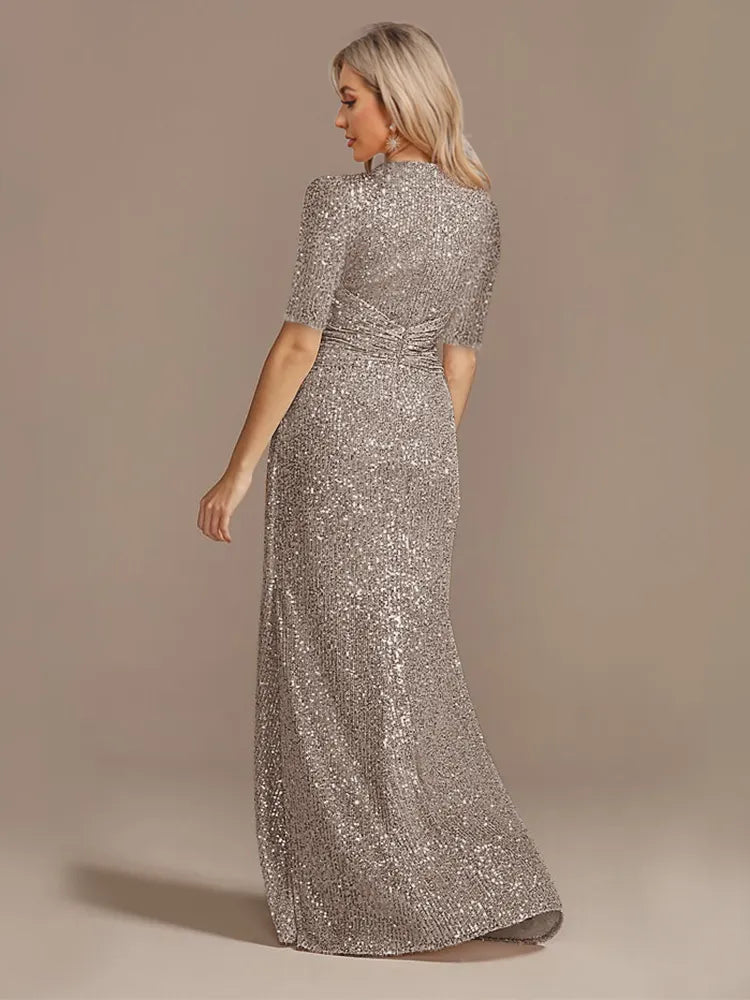 Matita – Abito con Paillettes Scollo a V Maniche Lunghe Elegante da Sera