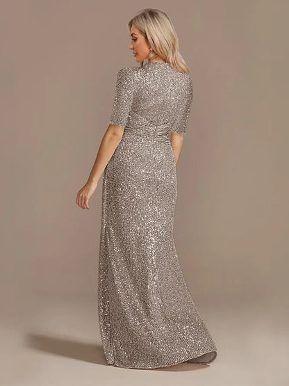 Matita – Abito con Paillettes Scollo a V Maniche Lunghe Elegante da Sera