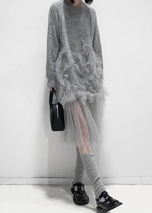 Seconda - Vestito grigio in tulle con volant donna Grigio