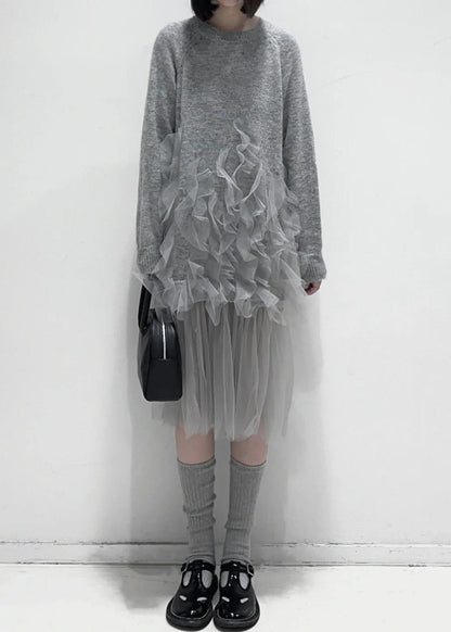 Seconda - Vestito grigio in tulle con volant donna Grigio