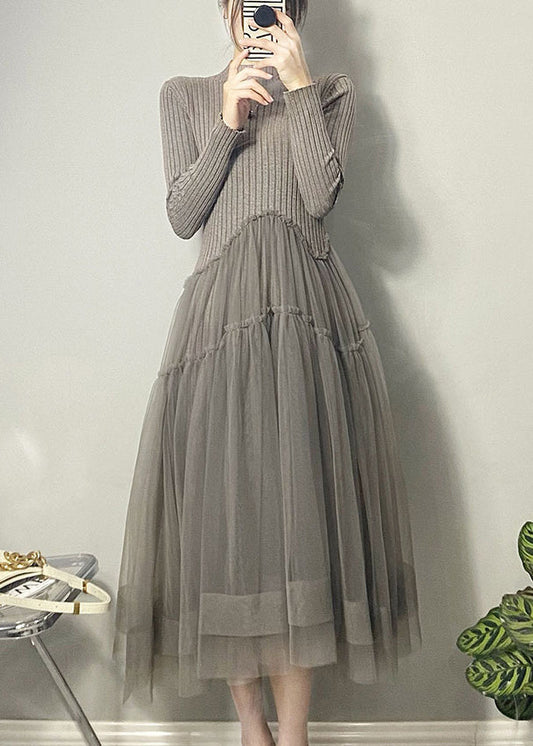 Selvaggia - Vestito lungo grigio asimmetrico in tulle donna Grigio