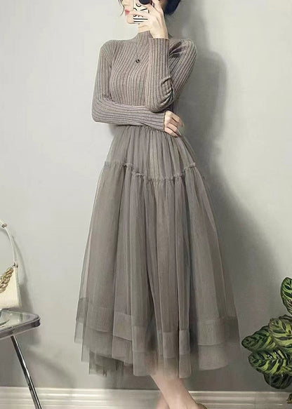 Selvaggia - Vestito lungo grigio asimmetrico in tulle donna Grigio