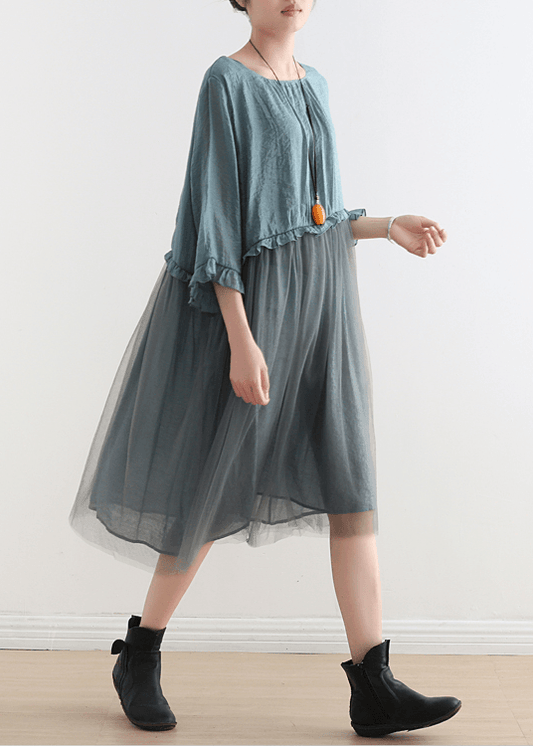 Serena - Vestito lungo estivo in chiffon azzurro donna Azzurro