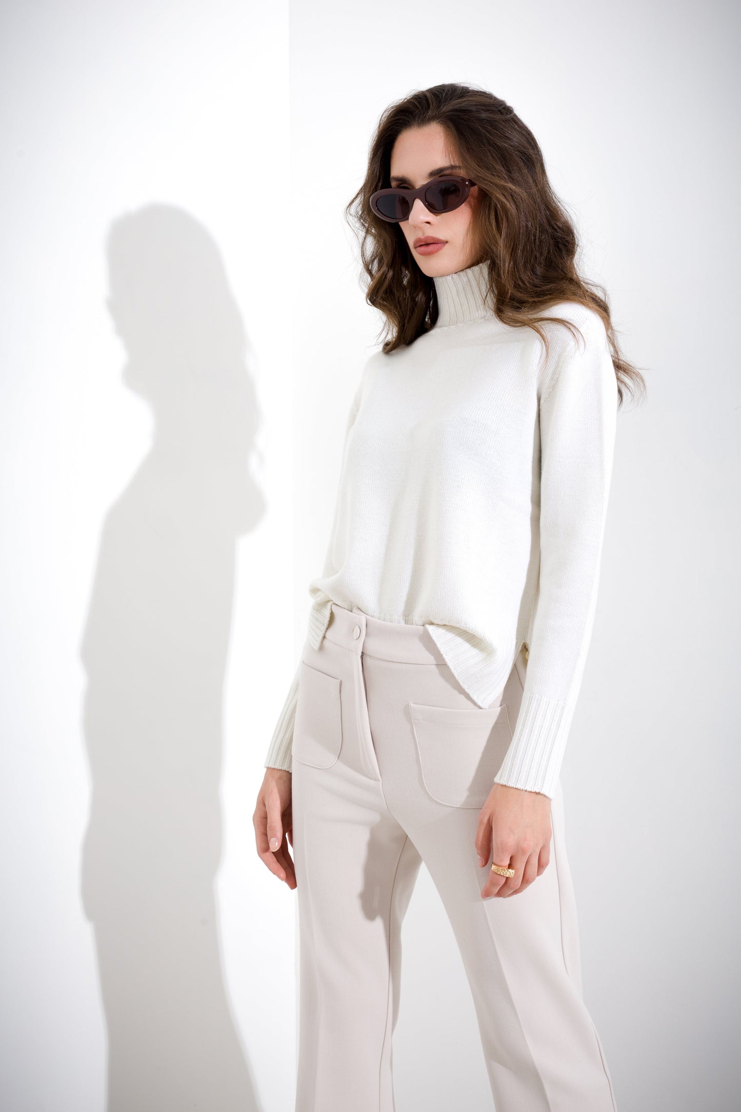 Fabiola - Maglione Donna Collo Alto Colore Chiaro