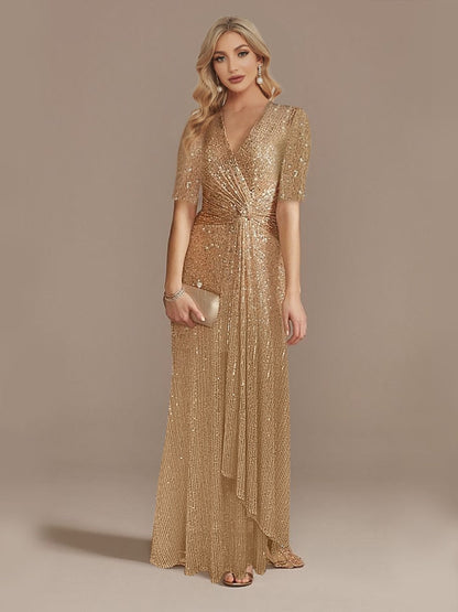 Matita – Abito con Paillettes Scollo a V Maniche Lunghe Elegante da Sera