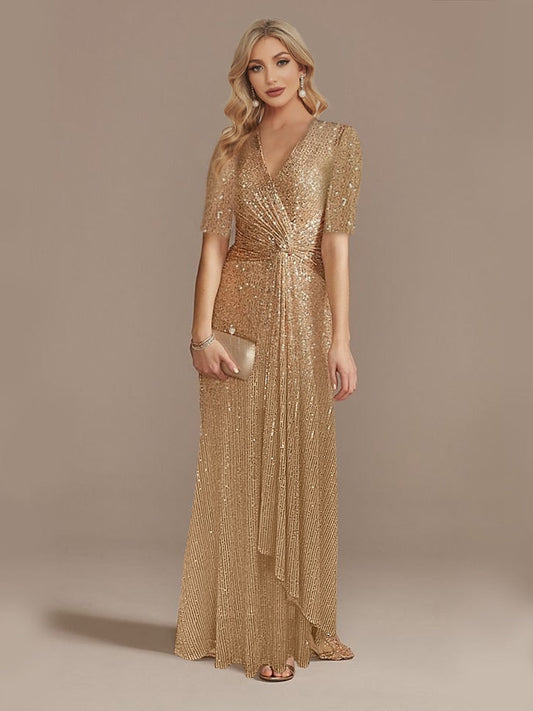 Matita – Abito con Paillettes Scollo a V Maniche Lunghe Elegante da Sera