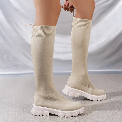 Tania - Stivali al Ginocchio da Donna con Vestibilità a Calza e Suola Carrarmato