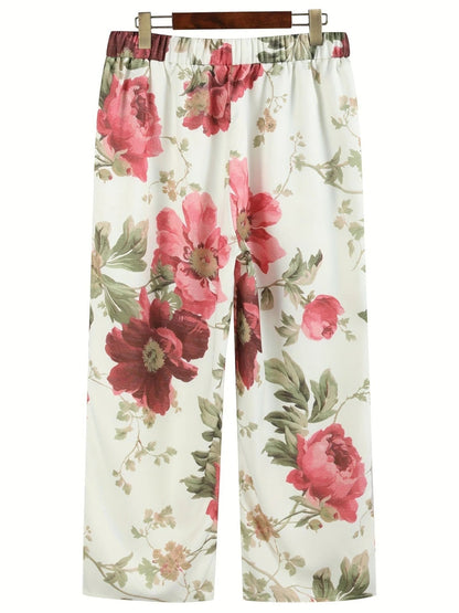 Sidonia - Pantaloni estivi floreali da donna Rosso Rosa