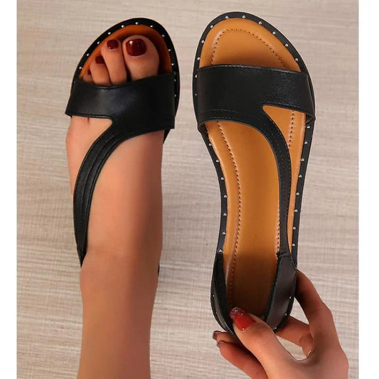 Silva-moda flache Sandalen mit Fischmünzenausschnitt und offener Zehe 1