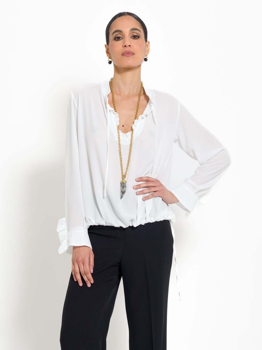 Silvestra - Blusa elegante con rouches da donna Bianco