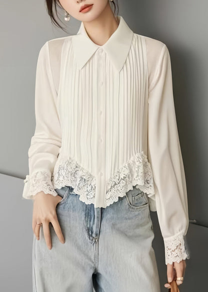 Simona - Blusa bianca in chiffon con pizzo donna Bianco