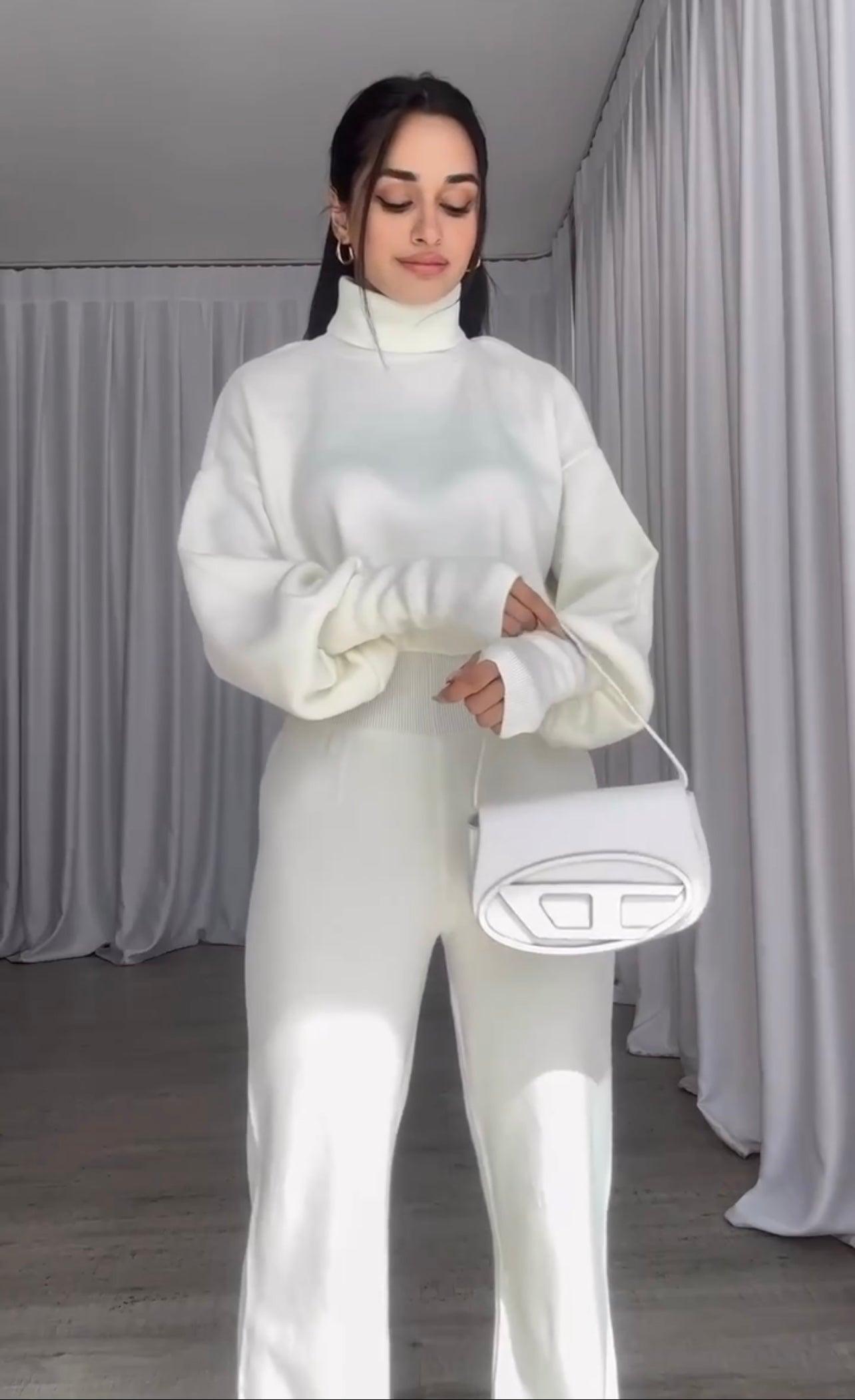 Siriana - Coordinato dolcevita e pantalone svasato donna BIANCO