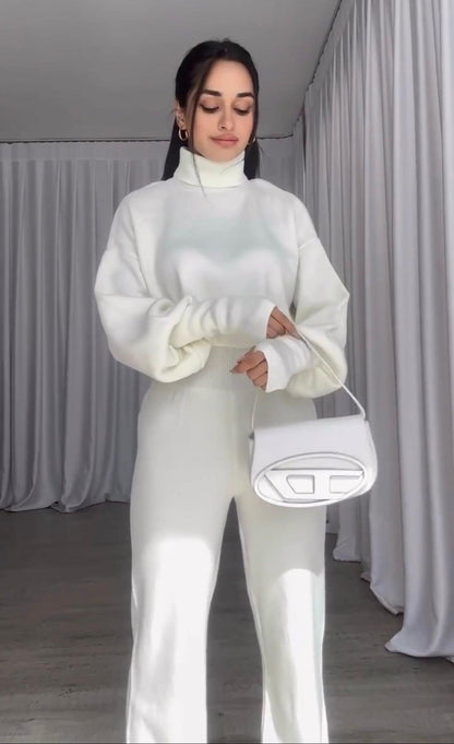 Siriana - Coordinato dolcevita e pantalone svasato donna BIANCO