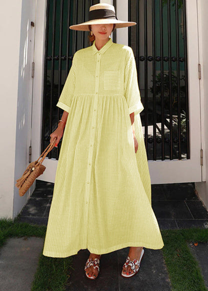 Smeralda - Vestito lungo boho rosa a righe donna Giallo