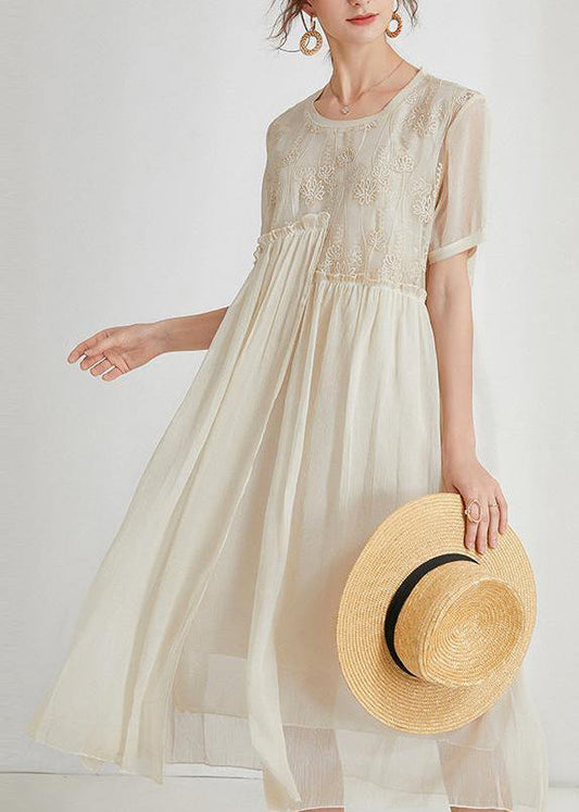 Solidea - Vestito boho estivo lungo in chiffon donna Beige