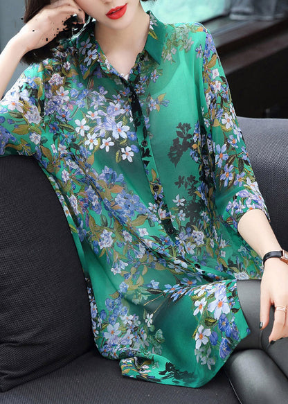 Masinia – Top in Chiffon con Colletto Peter Pan Bottoni e Stampa Estivo