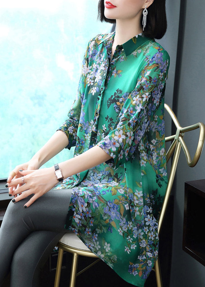 Masinia – Top in Chiffon con Colletto Peter Pan Bottoni e Stampa Estivo