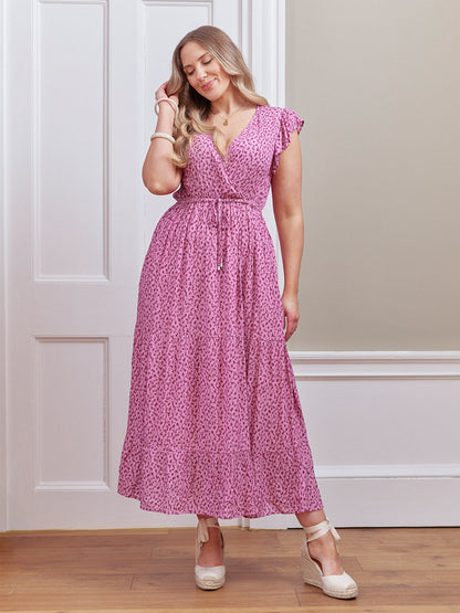 Quinora - Abito Maxi Estivo Donna Stampa Pois Rosa Romantico