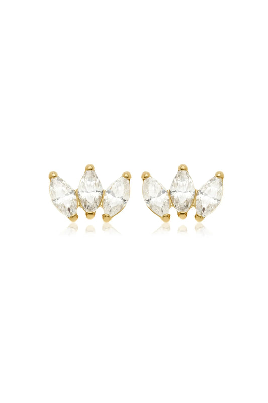Luisinia – Orecchini Stud in Titanio Dorato con Cristalli Marquise a Ventaglio
