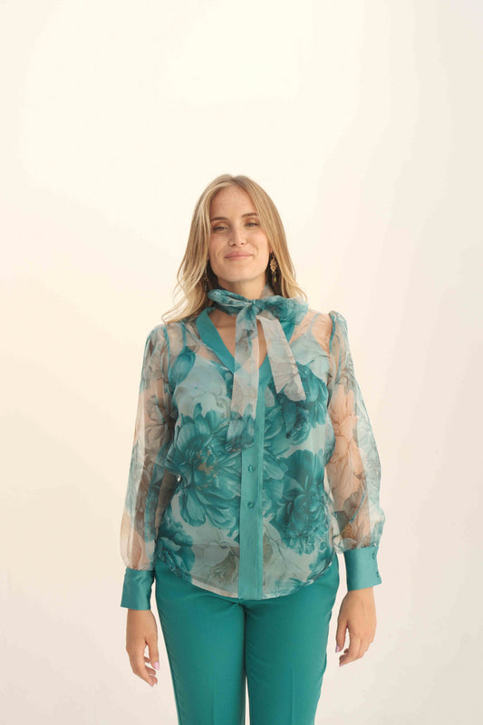 Quinira - Camicia Fantasia Donna Inserti Raso e Canotta
