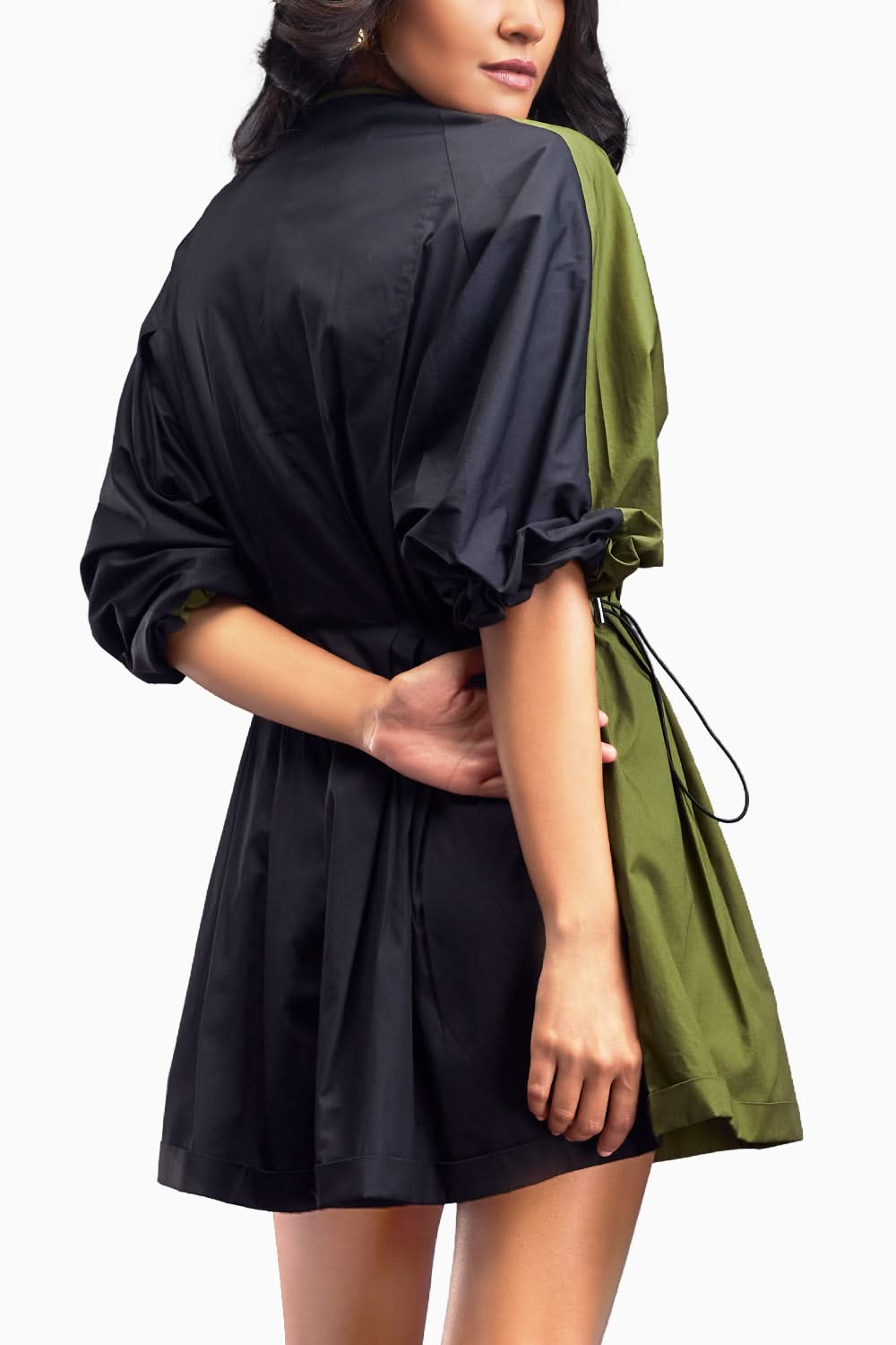 Quinoria - Tuta Playsuit Verde Plissé Colletto Donna Moderna