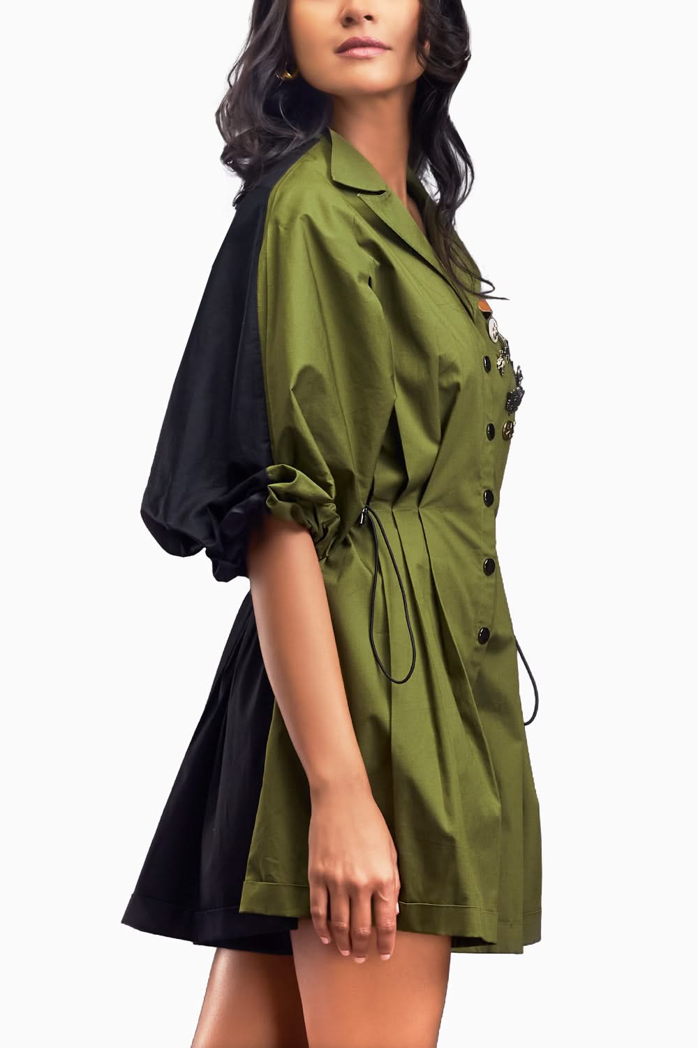 Quinoria - Tuta Playsuit Verde Plissé Colletto Donna Moderna