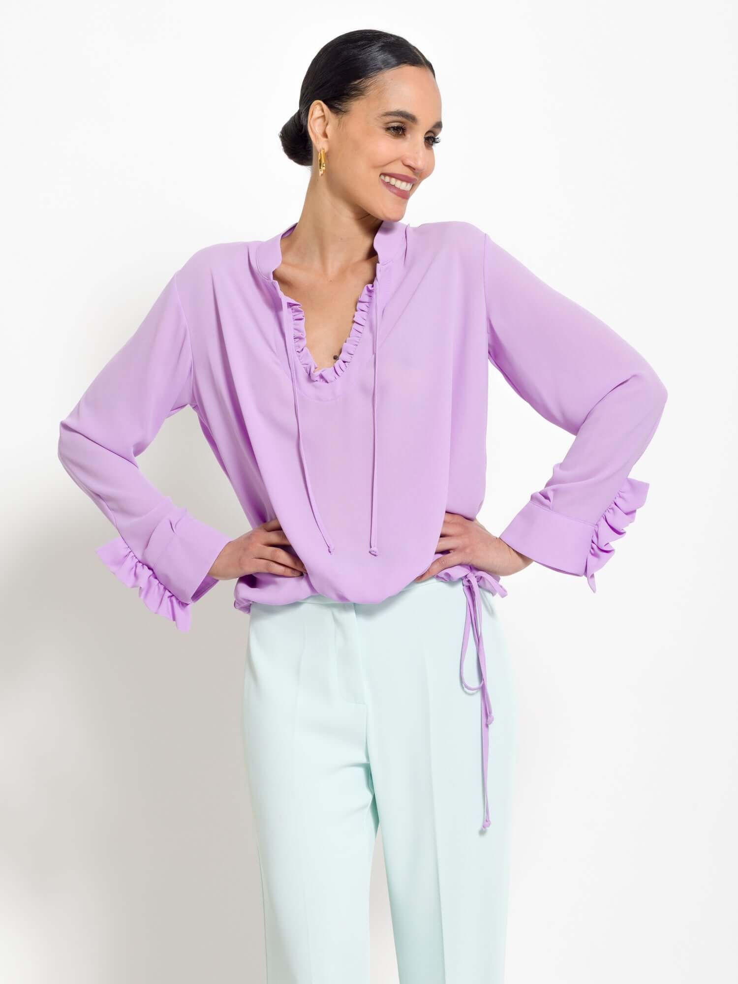 Tamara - Blusa elegante con rouches da donna Lila
