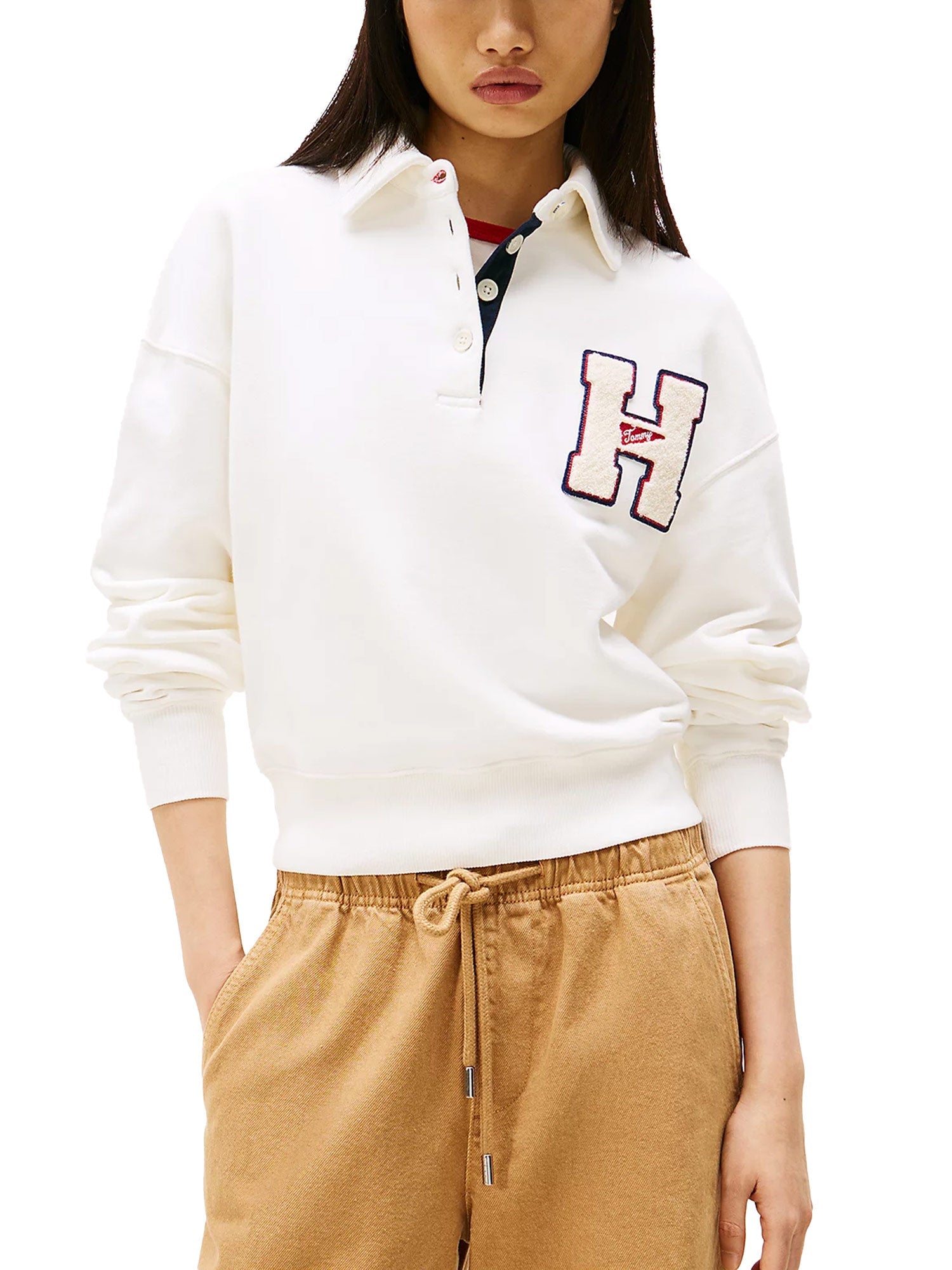 Tarcisia - Felpa stile polo bianca con logo donna Bianco