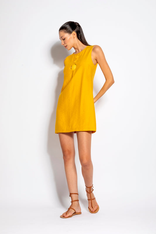 Tarquinia - Abito corto elegante con dettaglio gioiello donna Giallo