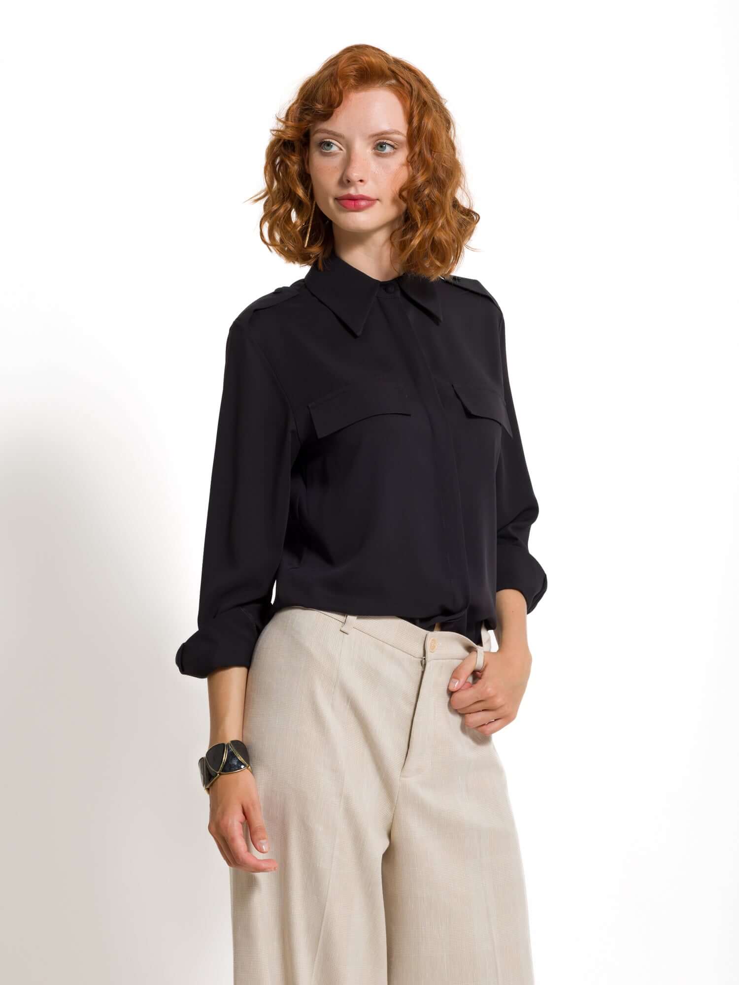 Tiziana - Camicia elegante con tasche da donna NERO