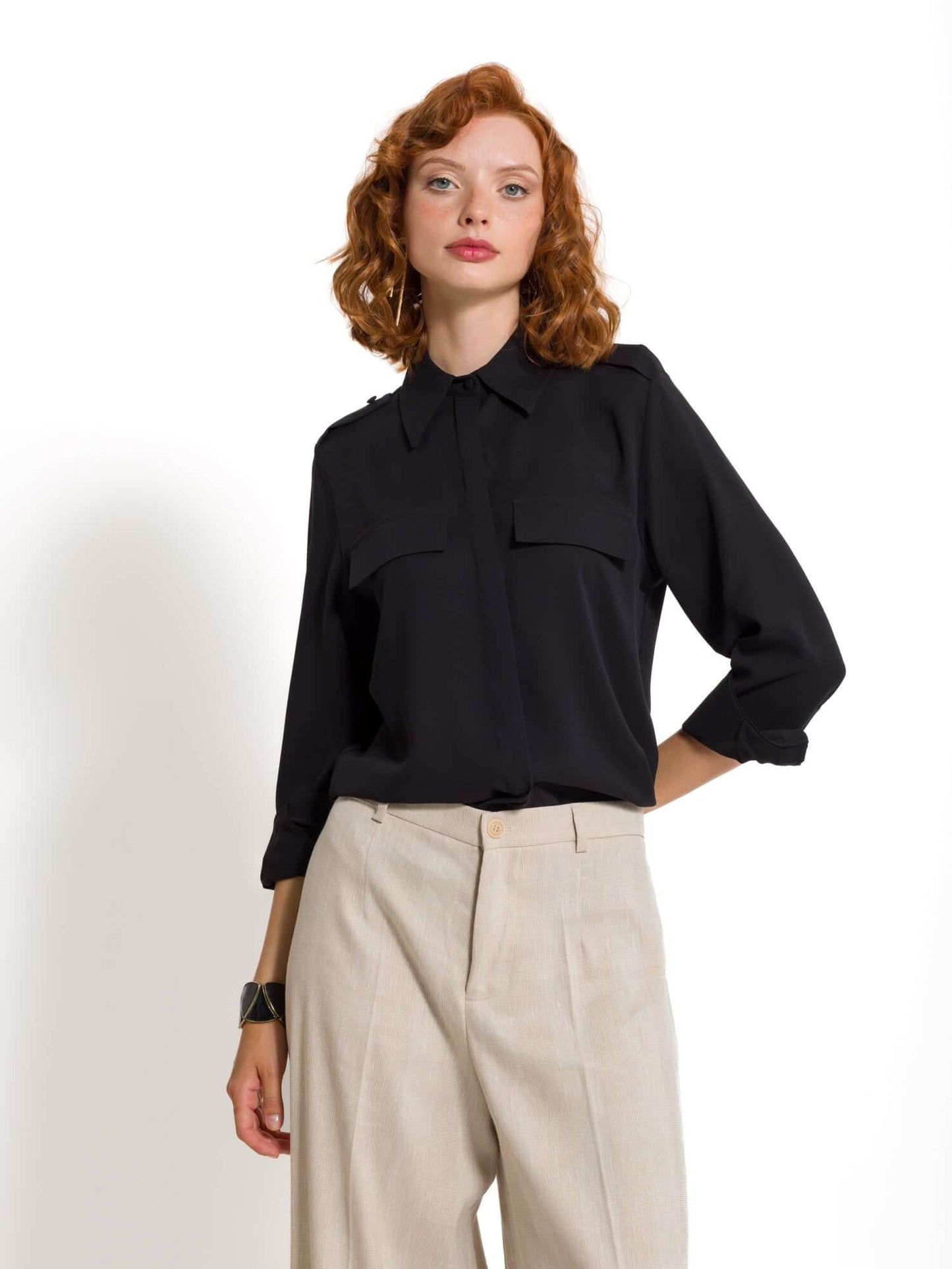 Tiziana - Camicia elegante con tasche da donna NERO